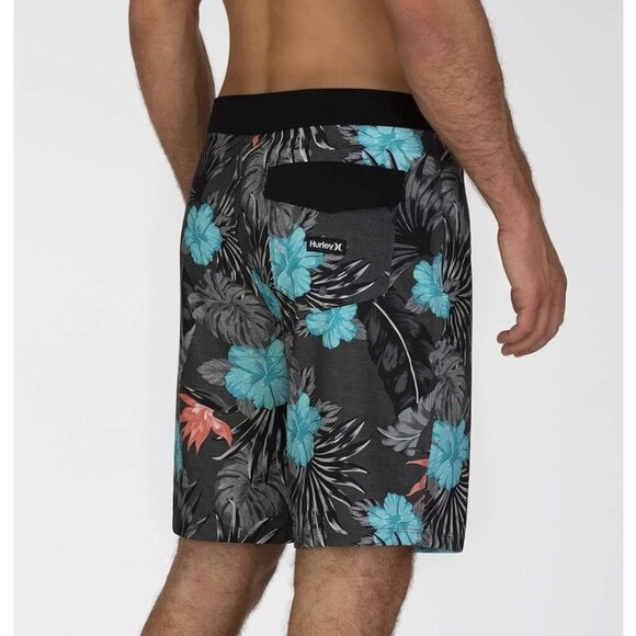 Hurley Mens Phantom Tropics Floral Boardshorts Size 44 Black With Turquoise Red - Picture 2 of 8